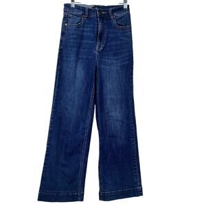 Volcom Stone Scraper Wide Leg Jeans Womens 26 Blue High Rise Ankle Dark Wash